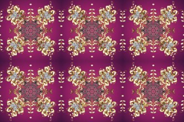 Doğu tarzı element. Altın desenli çiçek dekoru. Çizgi sanatı tasarım şablonu için kusursuz sınır. Davetiyeler, kartlar, web sayfası için Raster illüstrasyon. Mor ve bej renklerdeki altın element.