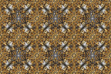 Klasik raster sarısı, kusursuz desen. Çiçek süsü kumaş deseni, cam, çiçek desenli metal kahverengi ve gri renklerde altın elementler..