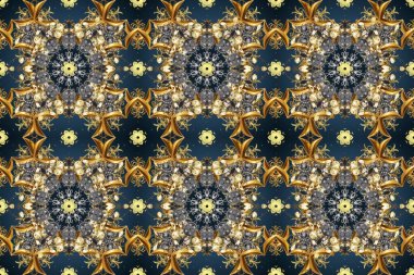 Gri, mavi ve kahverengi renklerde altın elementlerle kusursuz desen. Klasik raster sarısı, kusursuz desen. Klasik klasik klasik arka plan. Geleneksel oryantasyon süsü.