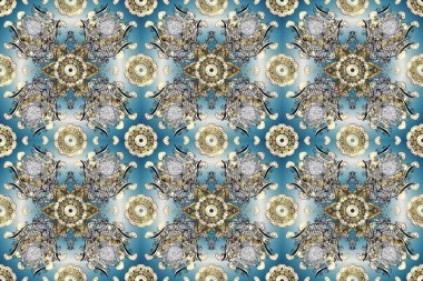 Gri, mavi, nötr ve altın desenli. Tekrarlayan elementlerle kusursuz soyut arkaplan. Zarif raster klasik desen.
