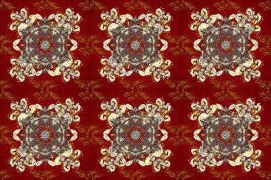 Süslü dekorasyon. Raster klasik barok çiçeksiz altın desenli. Lüks, kraliyet ve Viktorya dönemi konsepti. Altın desenli kırmızı, kahverengi ve bej renklerde altın elementlerle.