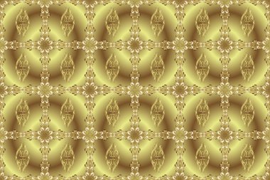 Geleneksel raster ve altın desen. Kahverengi, nötr ve sarı renkler üzerinde klasik oryantal desen. Damask pürüzsüz süsü.