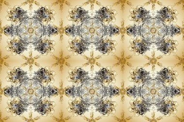 Klasik raster sarısı, kusursuz desen. Geleneksel oryantasyon süsü. Klasik klasik klasik arka plan. Altın elementlerle bej, nötr ve gri renklerde kusursuz desen.