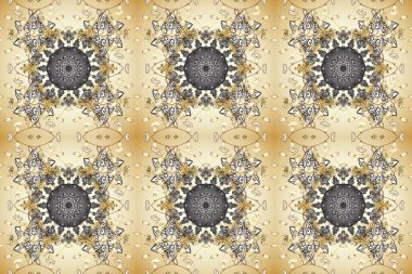 Raster klasik barok çiçeksiz altın desenli. Süslü dekorasyon. Lüks, kraliyet ve Viktorya dönemi konsepti. Altın desenli bej, gri ve nötr renklerde altın elementler.