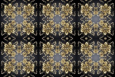 Gri, kahverengi ve bej renklerde, altın çiçekli altın desenler. Raster geometrik arka plan. Senin tasarımın için, duvar kağıdı. Altın rengi kusursuz illüstrasyon.