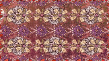 Düz Çiçek Elementleri Tasarımı. Renkli Bahar Temalı Kusursuz Arkaplan. Kahverengi renkli çiçekler. Raster illüstrasyonunda kusursuz çiçek deseni.