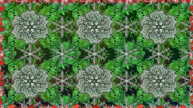 Gömlek baskısı için çiçek boyası. Yeşil renkli çiçekler. Çiçeksiz desenli arka plan.