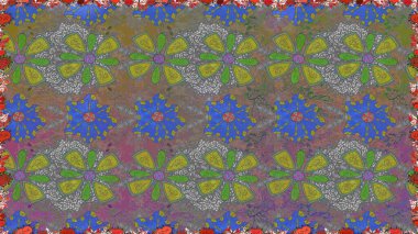 Gri renkli etnik çiçeklerle kusursuz bir desen. Raster Çiçek İllüstrasyon Şirin Tekstil.