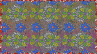 Gri renkli etnik çiçeklerle kusursuz bir desen. Raster Çiçek İllüstrasyon Şirin Tekstil.