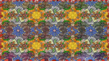 Raster. Kahverengi renkte güzel çiçekler, suluboya desenli, duvar kağıdı, kart ya da kumaş için fayanslı desenler..