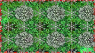 Suluboya çizimi. Çiçeklerle kusursuz desen. Yeşil renkli çiçekler. El çizimi.