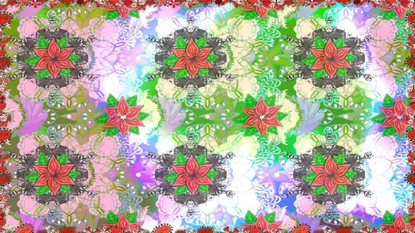 Raster suluboya çiçek deseni, narin çiçekler, tarafsız çiçekler, tebrik kartı şablonu. Güzel kumaş deseni.