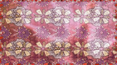 Raster illüstrasyonu. Yumuşak, pembe renkte bahar çiçekleri. Çiçek ve yapraklı karalama şeklinde Raster çiçek deseni.