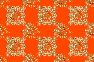 Damask kusursuz yinelenen arkaplan. Doku arka planında altın duvar kâğıdı. Turuncu, bej ve kahverengi renklerde altın element. Barok tarzında altın çiçekli süs..