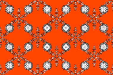 Renkli Bahar Temalı Kusursuz Arkaplan. Çiçekle kusursuz desen. Düz Çiçek Elementleri Tasarımı. Gri, kahverengi ve turuncu renkte çiçekler.