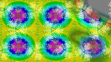 Asya tekstil tarzında. Raster illüstrasyonu. Çiçek desenli çizim. Yeşil renkli çiçekler. Raster illüstrasyonu.