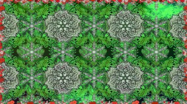 Renkli Bahar Temalı Kusursuz Arkaplan. Yeşil renkli çiçekler. Düz Çiçek Elementleri Tasarımı. Sevimli çiçek raster deseni.