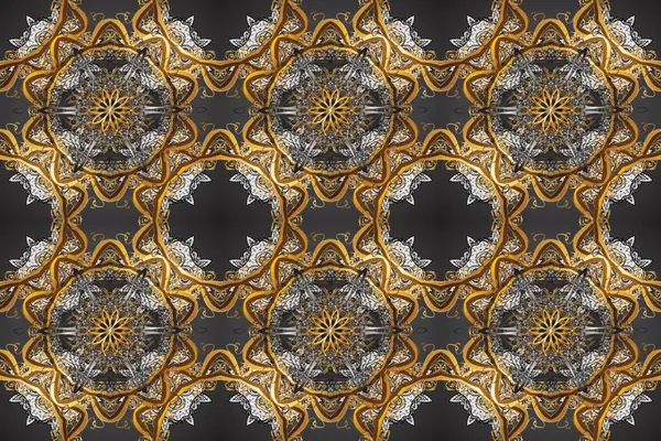 Altın desenli gri, kahverengi ve bej renklerde altın elementler. Geleneksel oryantasyon süsü. Klasik klasik klasik arka plan. Kusursuz klasik raster altın desenli.