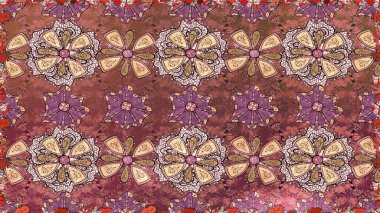 Tropik çiçekler. Tişörtsüz arka plan deseni. Kahverengi renkte çiçekler.