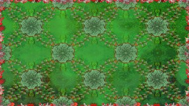 Sorunsuz çiçek desenli çiçekli, halk tarzında bırakır. Elle çizilmiş. Raster illüstrasyon.