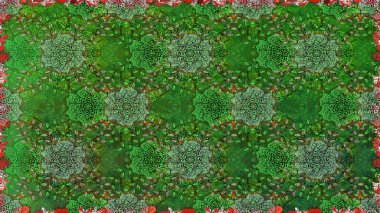 Kusursuz desenli, yeşil renkli parlak çiçekli halı..