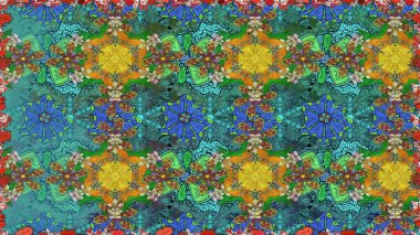 Yapraklı çiçekler ve mavi renkli papatya çiçekleri. Kusursuz bir arka plan modeli. Raster - stok.