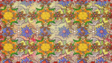 Çiçeksiz desenli arka plan. Kahverengi renkli çiçekler. Renkli Bahar Temalı Kusursuz Arkaplan. Düz Çiçek Elementleri Tasarım Raster illüstrasyonu.