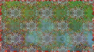 Küçük çiçekli kusursuz yay deseni. Raster illüstrasyonu. Suluboya tarzında yeşil renkler üzerine.