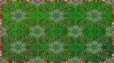 Sevimli çiçek raster deseni. Yeşil renkli çiçekler. Kusursuz Renksiz Bahar Temalı Kusursuz Arkaplan. Düz Çiçek Elementleri Tasarımı.