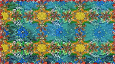 Raster illüstrasyonunda kusursuz çiçek deseni. Mavi renkte çiçekler.