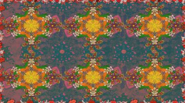 Patlayan çiçekler soyut olarak yerleştirilmiş. Raster deseni. Kahverengi renklerde bahar çiçekleri. Raster illüstrasyonu.