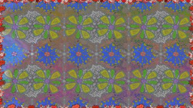 Parlak renkli çiçekleri ve gri renkli yaprakları olan kusursuz çiçek desenleri. Moda baskıları için zarif bir şablon. Modern çiçek arkaplanı. Halk stili.