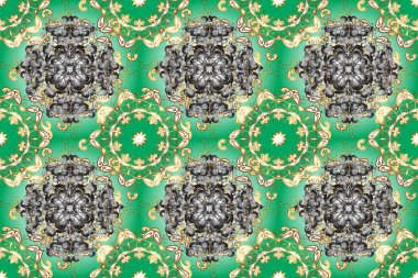 Geleneksel, etnik, Türk, Hint motifleri. Kumaş ve tekstil için harika, duvar kağıdı, ambalaj ya da her istenen fikir için. Kahverengi, yeşil ve gri süslemeli, çiçeksiz desenli. Eski.