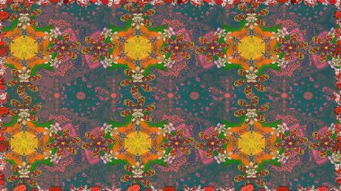 Dallı bahar çiçekleriyle desen, kahverengi renklerle çiçek siluetiyle desen. Raster deseni.