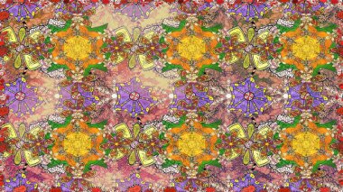 Sorunsuz vintage. Raster şirin kumaş deseni. Bahar Tema Dikişsiz desen arka plan rengi. Düz çiçek öğeleri tasarım.