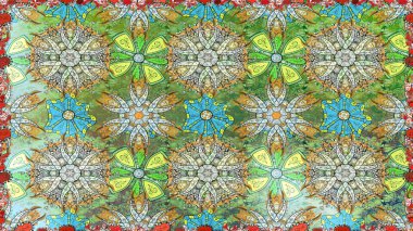 Renkli Yaz Temalı Kusursuz Arkaplan. Güzel kumaş deseni. Raster Illustrasyon 'da moda olmayan çiçek deseni. Düz Çiçek Elementleri Tasarımı.