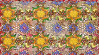 Kusursuz etnik tasarım. Çiçekleri, deniz kabukları, mandalaları ve suluboya efektleriyle donanma geçmişi. Yatak çarşafları, ceket, paket tasarımı, kumaş ve moda kavramları için tekstil baskısı.