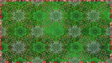 Çiçekli karalama şeklinde Raster çiçek deseni. Yumuşak, yeşil renkli yaz çiçekleri. Raster illüstrasyonu.