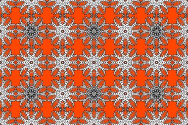 Kahverengi, gri ve turuncu renklerde. Çiçek buketleriyle klasik tarzda kusursuz desenler. Raster illüstrasyonu.