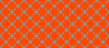 Raster illüstrasyonu. Turuncu, gri ve kahverengi renklerde bahar çiçekleri. Çiçek ve yapraklı karalama şeklinde Raster çiçek deseni.