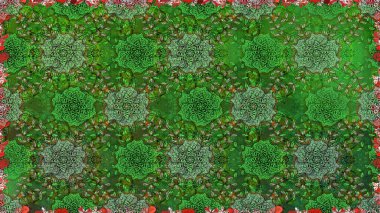 Kusursuz dekoratif arka plan, çiçek mandala. Çiçek. Raster illüstrasyonu. Yeşil renklerde.