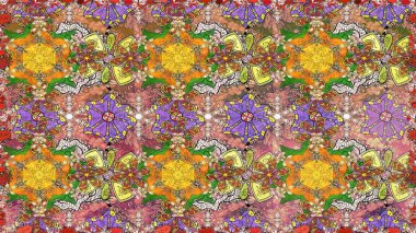 Kahverengi renklerde etnik çiçeklerle kusursuz bir desen. Raster Çiçek İllüstrasyonu güzel tekstil..