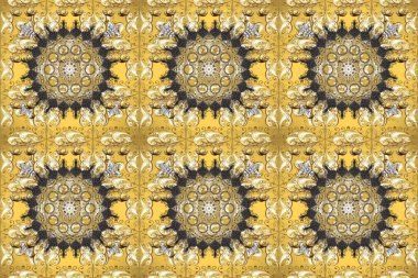 Altın rengi, kusursuz çizim. Senin tasarımın için, duvar kağıdı. Sarı, bej ve nötr renklerde altın çiçekli altın desenler. Raster geometrik arkaplanı.