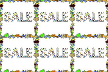 Mektup. Özel indirimli bayrak ya da indirimli poster tasarımı. Beyaz, siyah ve sarı renkli resim. Raster illüstrasyonu. Kusursuz desen.