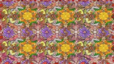 Raster illüstrasyonunda kusursuz çiçek deseni. Kahverengi renkte çiçekler.