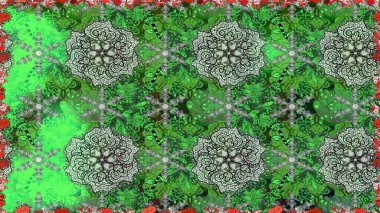 Çiçek deseni. Yeşil renklerde çiçeksiz. Şatafatlı bahar bahçesi dokusu. Raster illüstrasyonu. Yeşil renkte çiçekler.