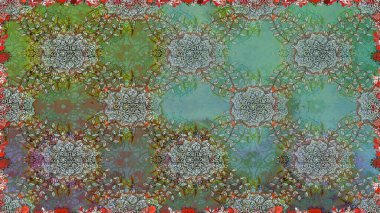 Çiçeksiz desenli arka plan, yaz çiçekleri. Yeşil renkli çiçekler. Renkli Bahar Temalı Kusursuz Arkaplan. Düz Çiçek Elementleri Tasarımı.