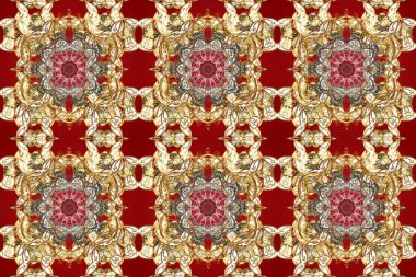 Barok tarzında duvar kağıdı tasarımı için kusursuz damaske deseni arkaplanı. Süslü raster dekorasyonu. Altından elementlerle bej, kırmızı ve kahverengi renklerde altın desen.