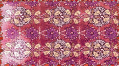 Klasik çiçekler. El çizimi, soyut ve süslü elementler. Yaz çiçekleri teması. Pembe renkler. Suluboya resim taklit Raster illüstrasyonu.