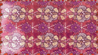 Klasik çiçekler. El çizimi, soyut ve süslü elementler. Yaz çiçekleri teması. Pembe renkler. Suluboya resim taklit Raster illüstrasyonu.